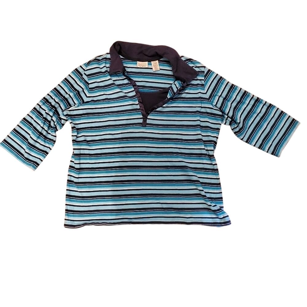 Classic Elements Striped Collared 𝅺3/4 sleeve Y2K shirt 16 18W
